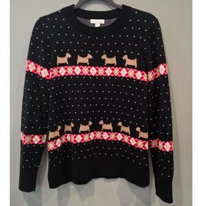 Charter Club Scottie Dog Holiday Fair Isle Pullover Sweater Black Medium M